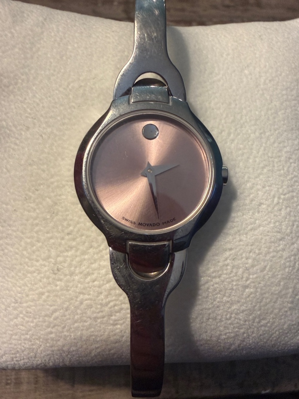 Movado Silver Bracelet Watch with Pink Sunburst Dial - Picture 1 of 3